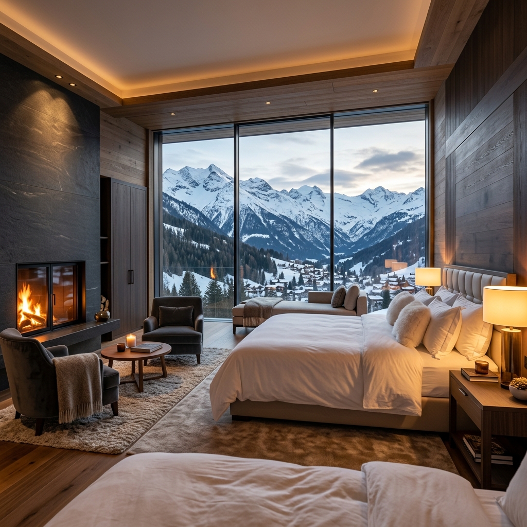 Luxury alpine room suite with mountain view